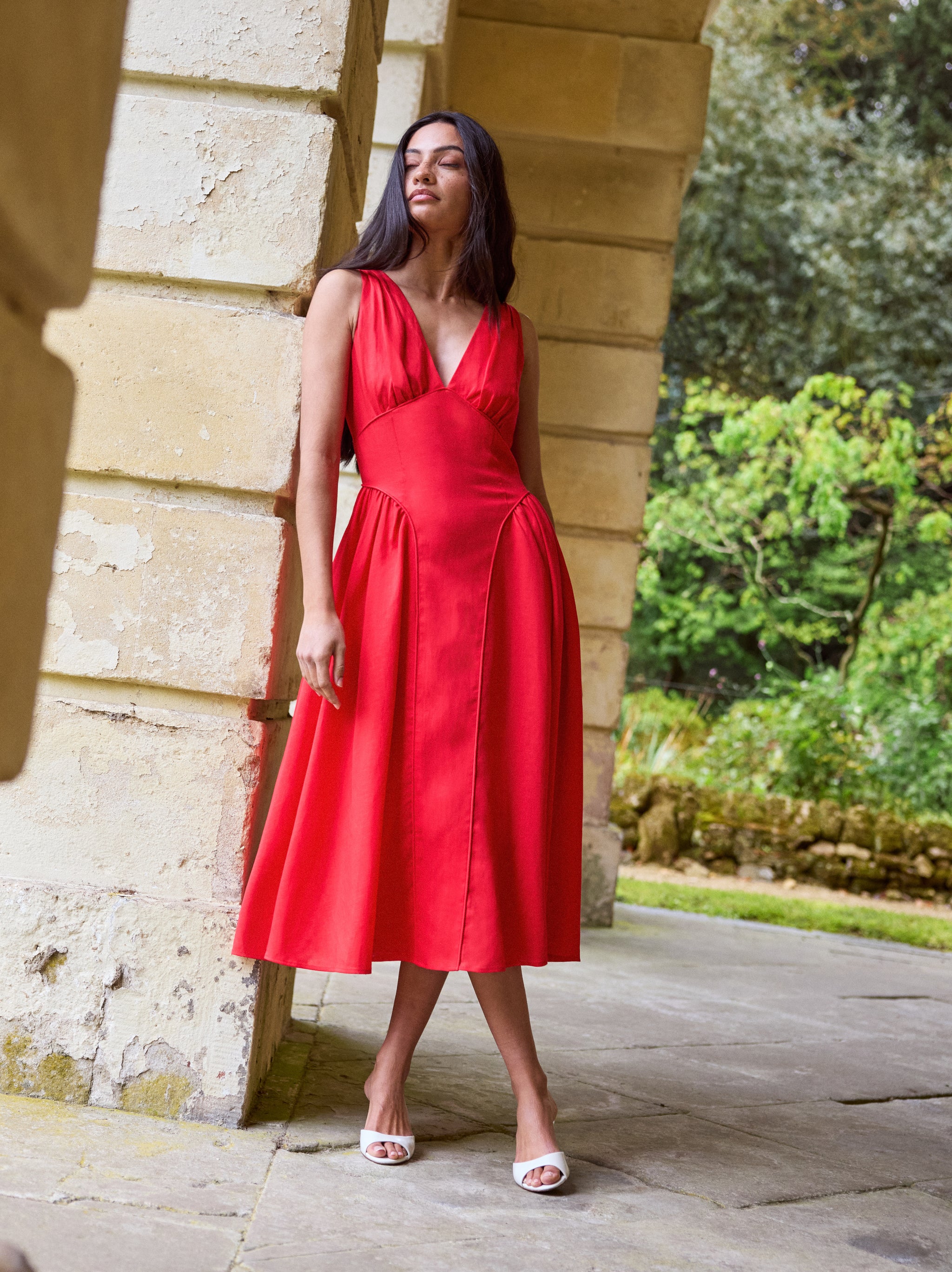 Laura Red Linen Blend Dress | KITRI Studio Laura Red Linen Blend Dress | KITRI Studio