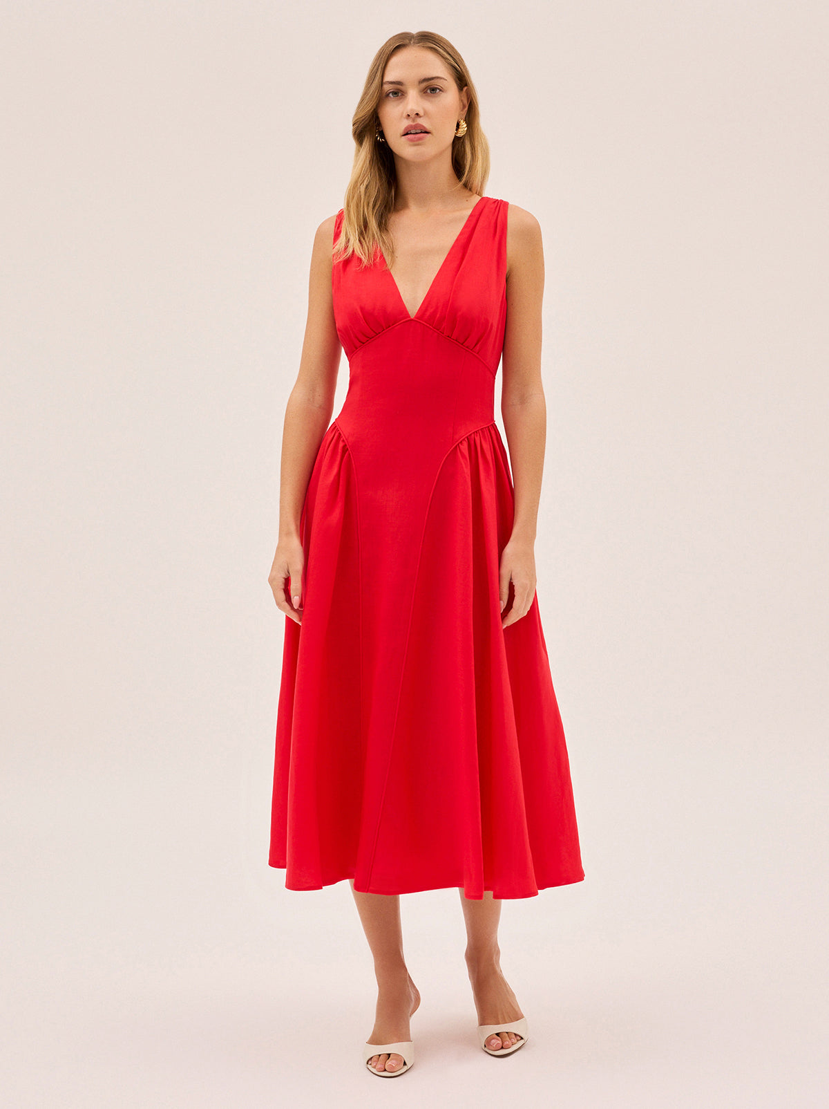 Laura Red Linen Blend Dress | KITRI Studio Laura Red Linen Blend Dress | KITRI Studio