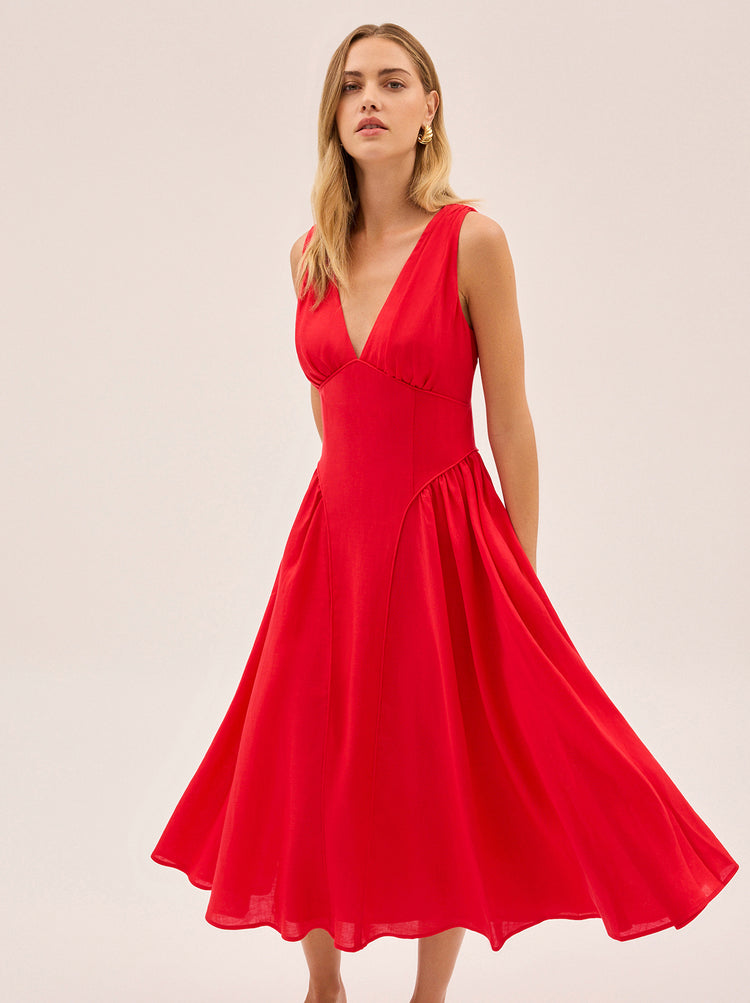 Laura Red Linen Blend Dress By KITRI Studio