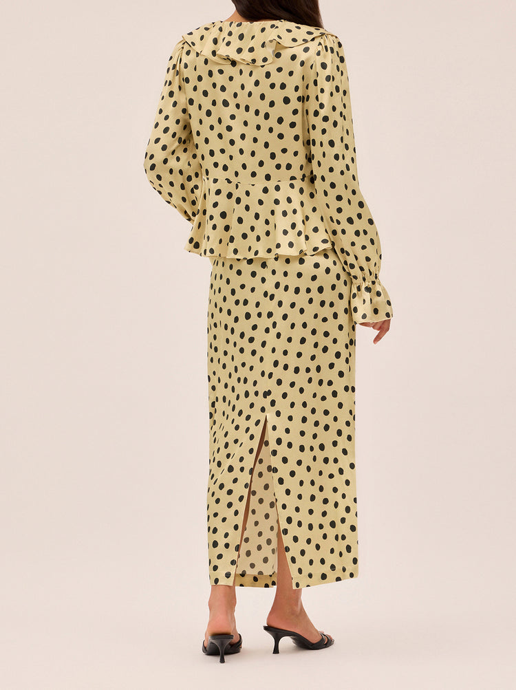 Laurel Butter Polka Dot Satin Skirt By KITRI Studio