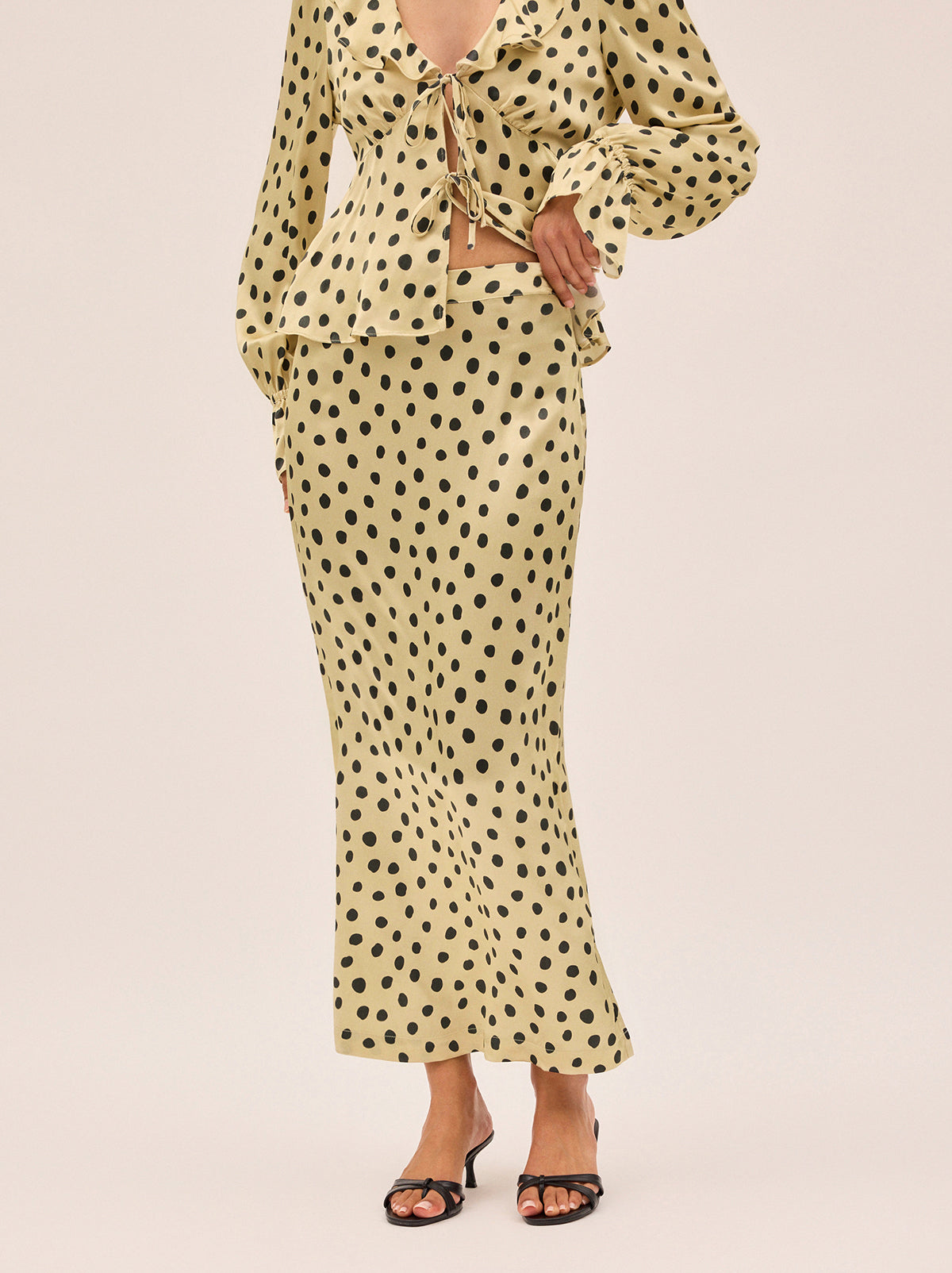 Laurel Butter Polka Dot Satin Skirt By KITRI Studio