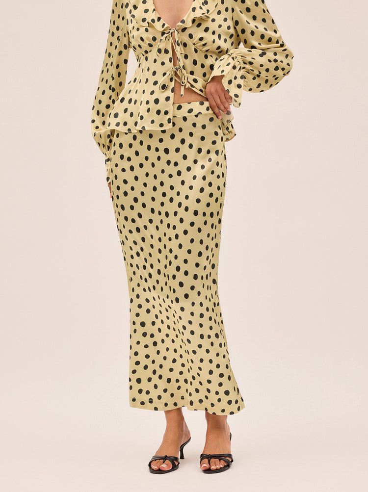 Laurel Butter Polka Dot Satin Skirt By KITRI Studio
