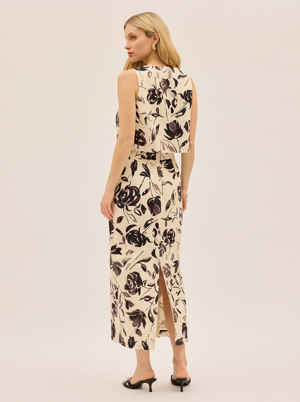 Laurel Monochrome Rose Print Midi Skirt By KITRI Studio