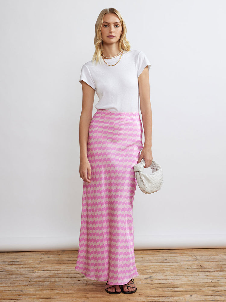 Layla Pink Wavy Tile Skirt by KITRI Studio