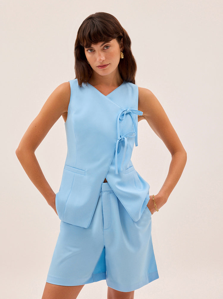 Lea Blue Tie Front Waistcoat By KITRI Studio
