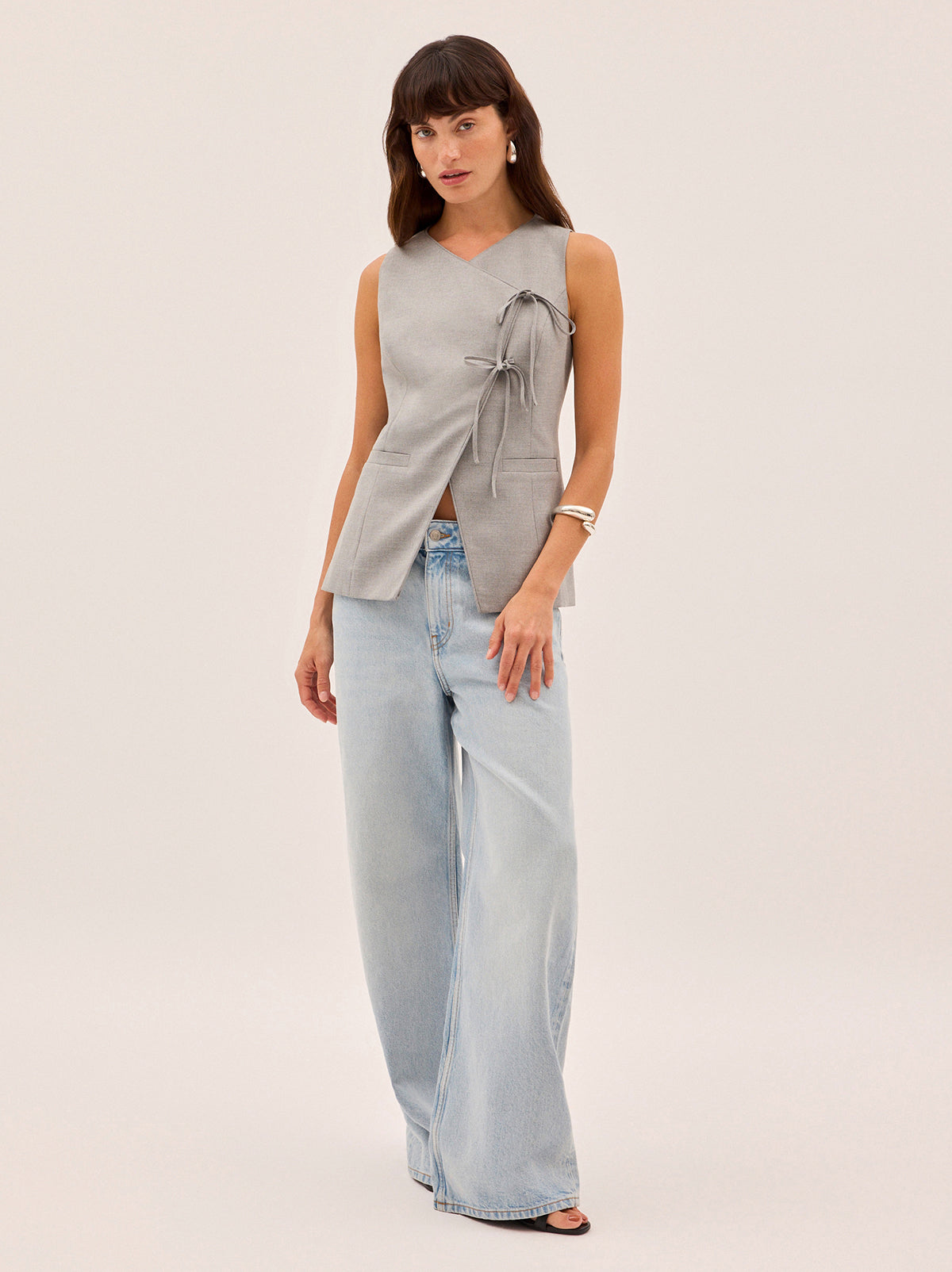 Lea Grey Tie Front Waistcoat By KITRI Studio