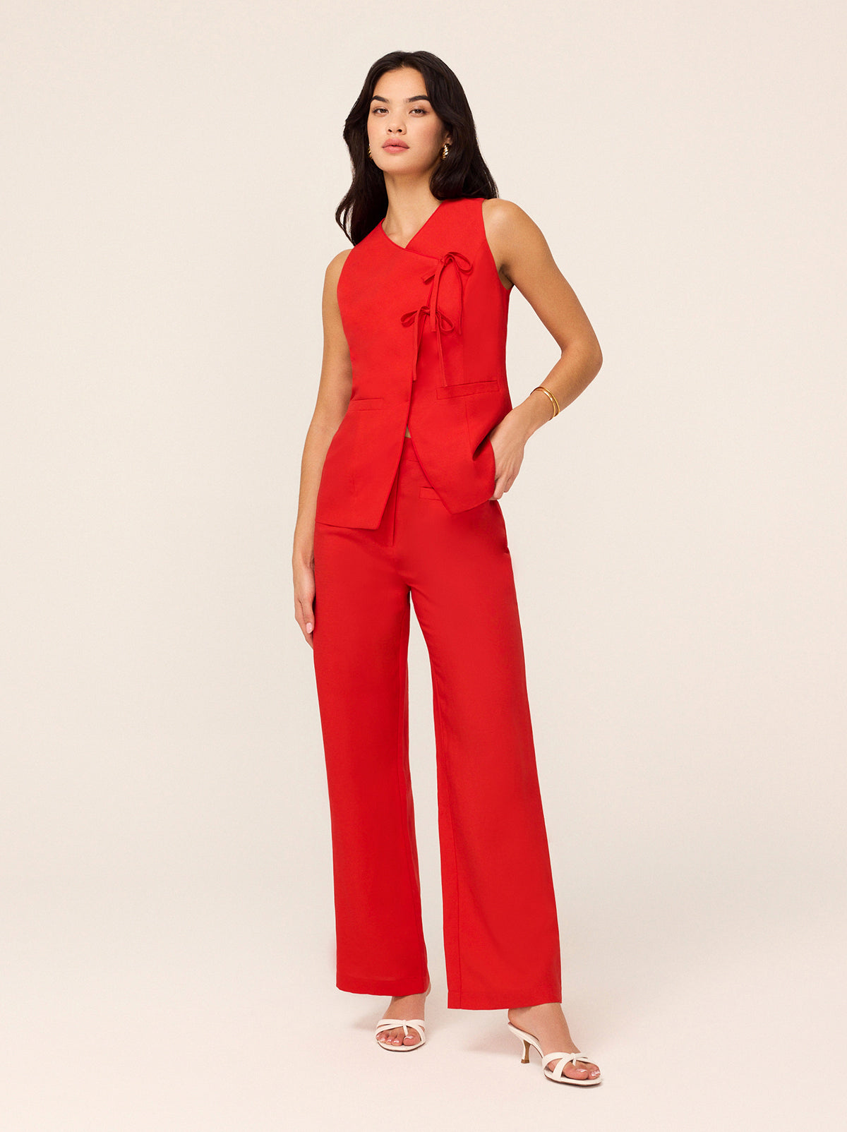 Lea Red Tie Front Waistcoat By KITRI Studio