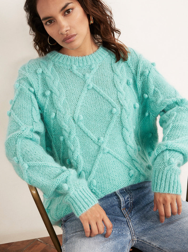 Leith Azure Mohair Cable Jumper Women's Mohair Jumpers KITRI