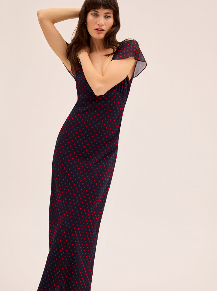 Libby Navy Pin Dot Print Dress By KITRI Studio