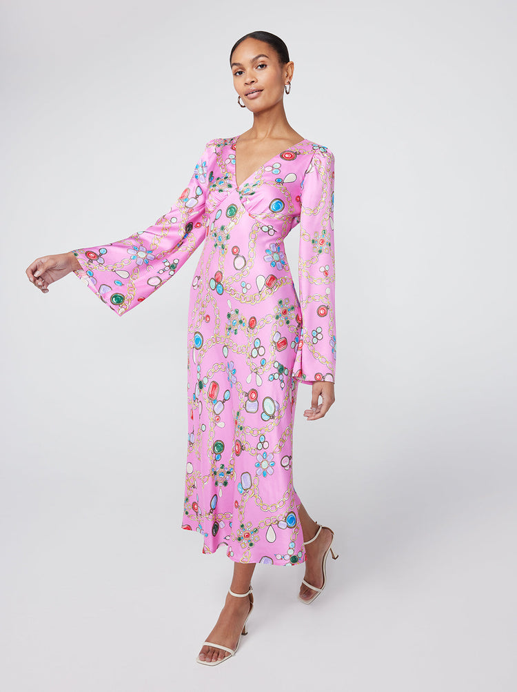 Libby Pink Chain Print Maxi Dress By KITRI Studio