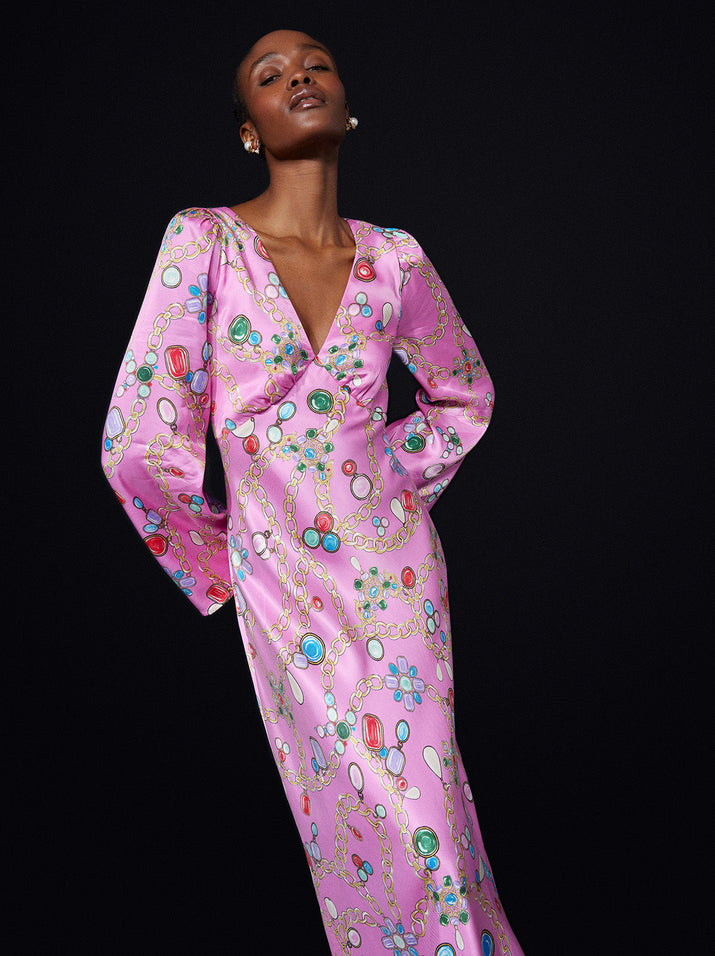 Libby Pink Chain Print Maxi Dress | KITRI Studio