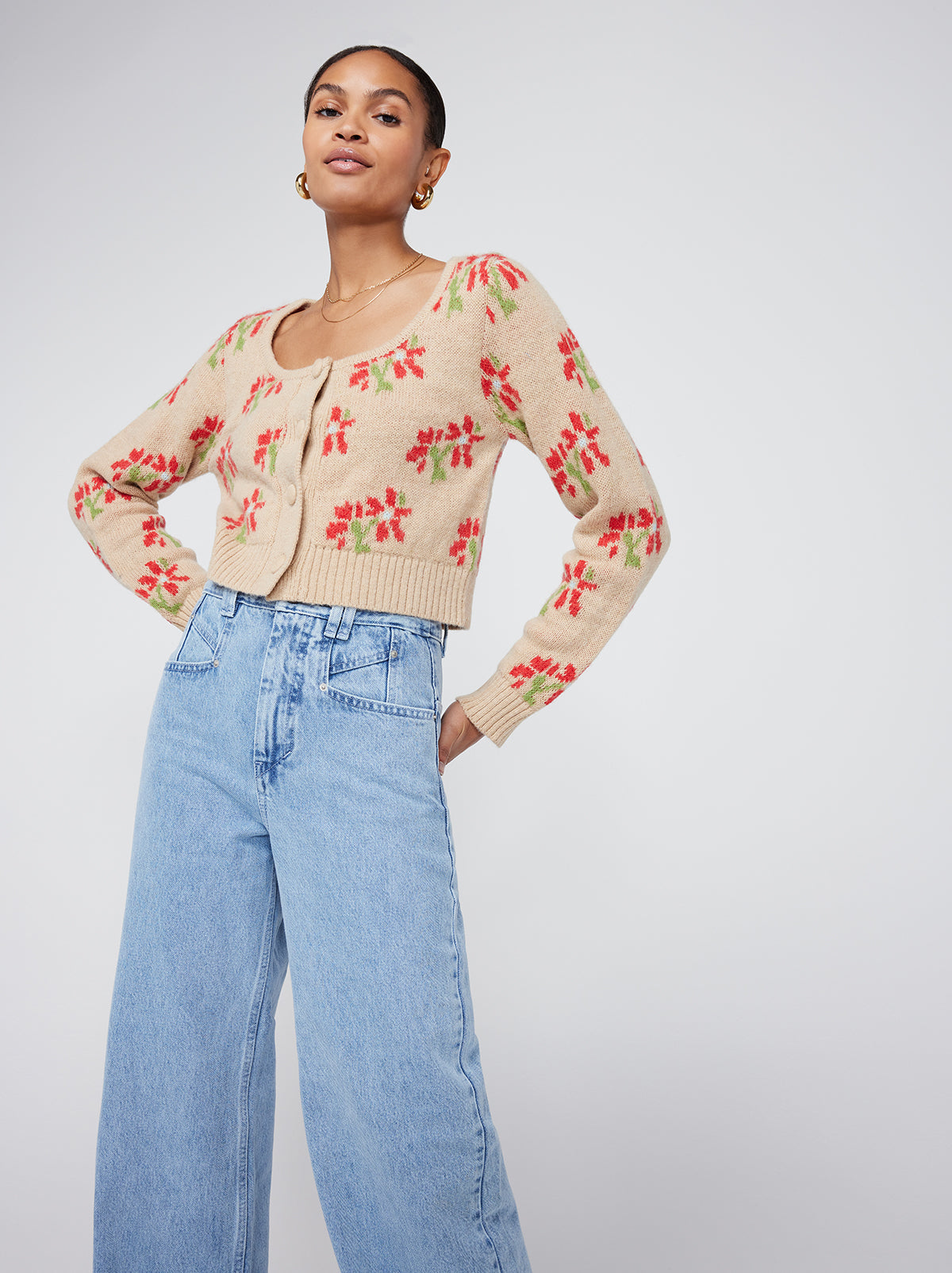 Zara Floral Knit Cardigan FLORAL EMBROIDERY KNIT CARDIGAN Gray