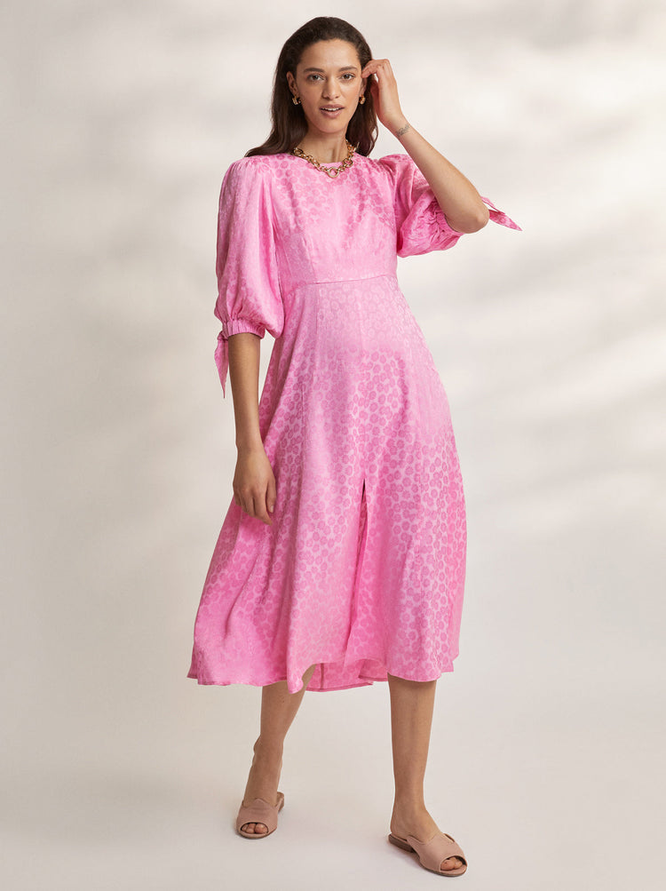 Lorelle Pink Daisy Jacquard Midi Dress by KITRI Studio