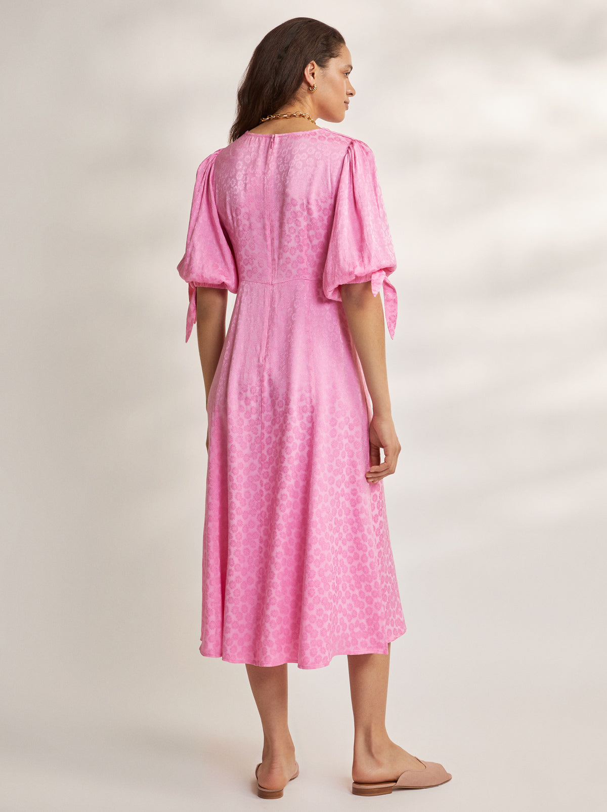 Lorelle Pink Daisy Jacquard Midi Dress By KITRI Studio