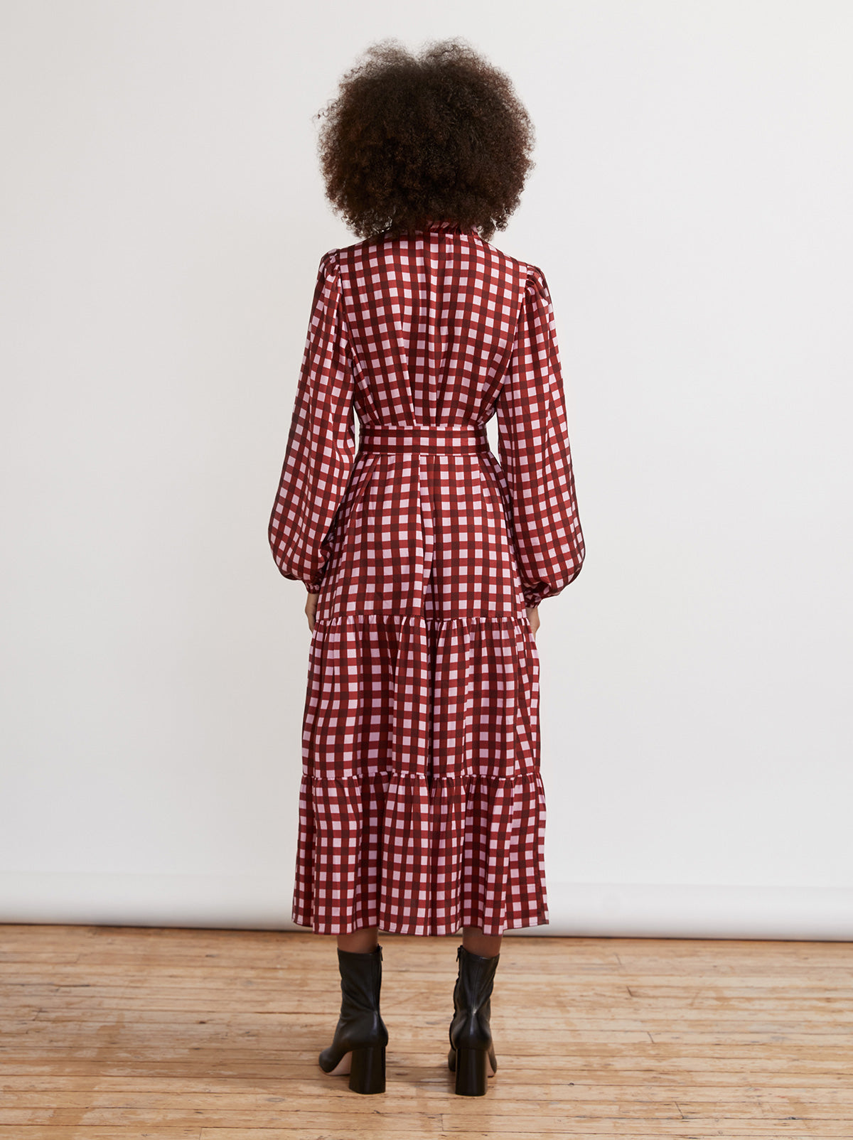 Lori Pink Checked Midi Dress by KITRI Studio