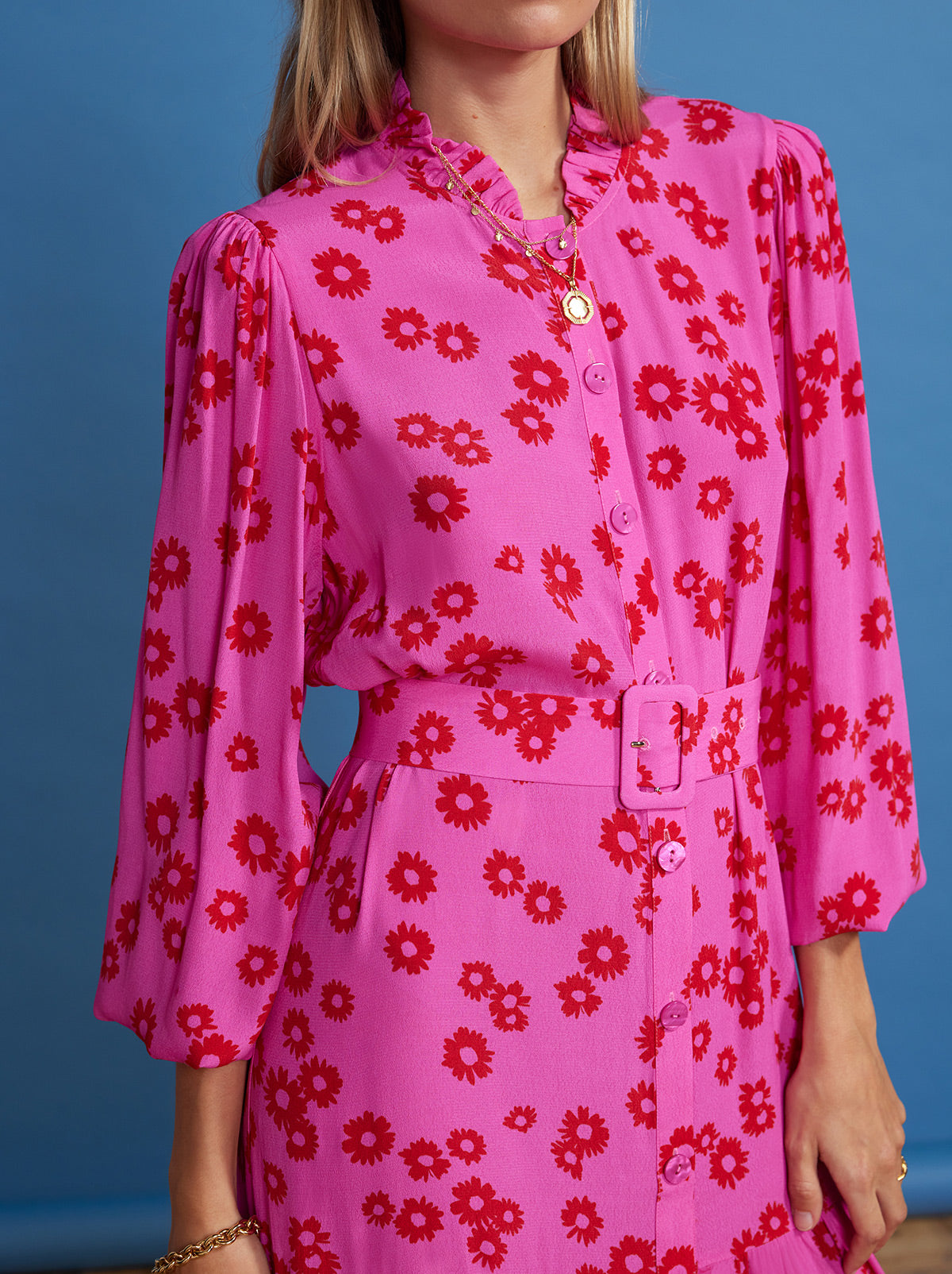 Lori Pink Daisy Print Shirt Dress By KITRI Studio