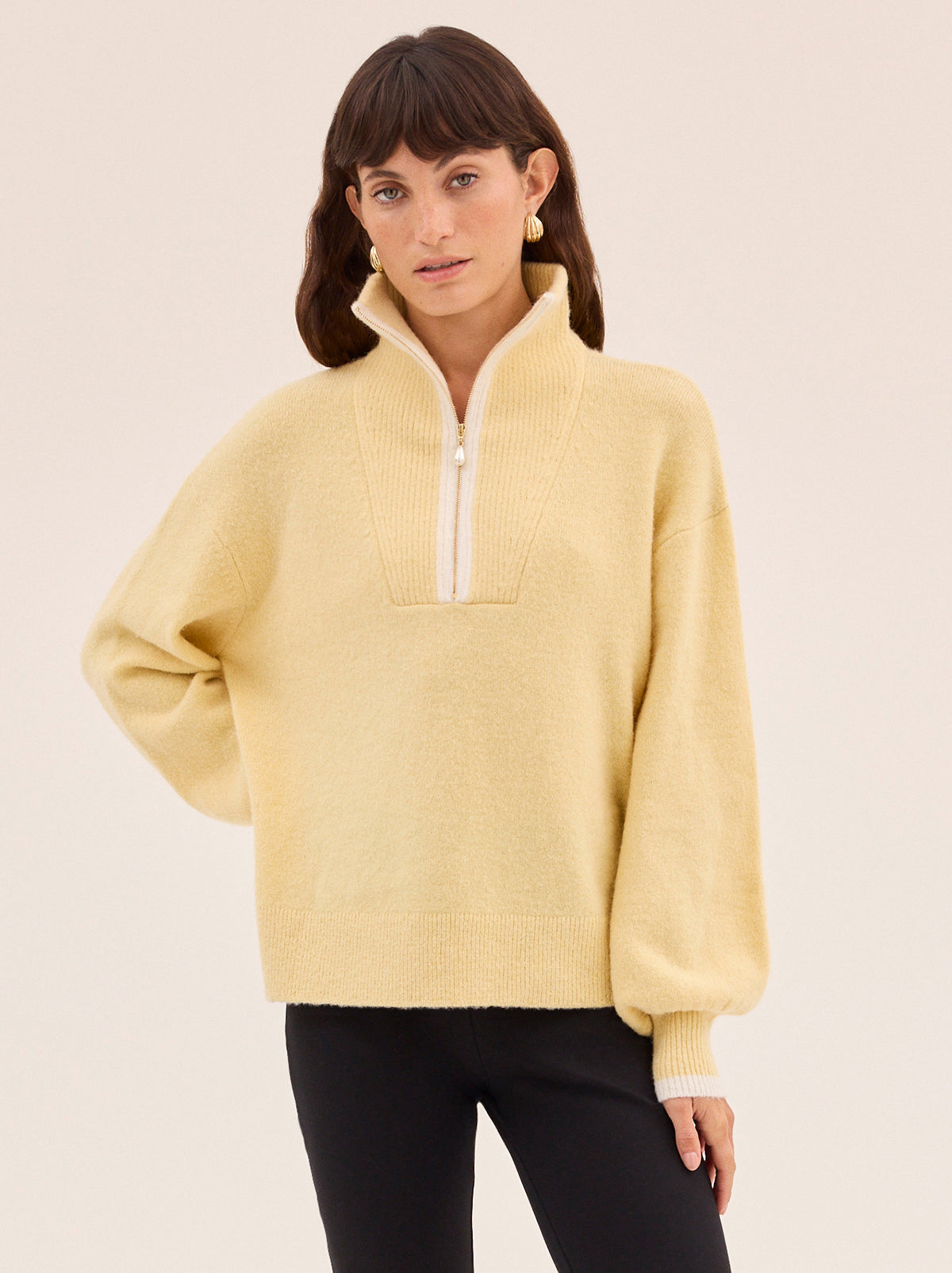 Lorna Alpaca Blend Yellow Zip Collar Sweater By KITRI Studio