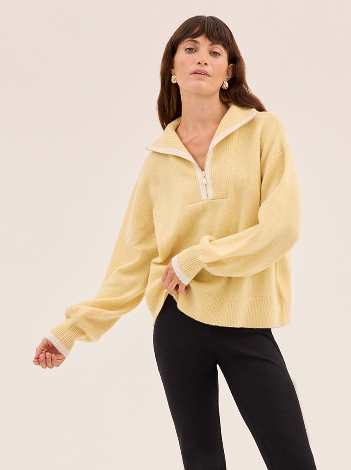 Lorna Alpaca Blend Yellow Zip Collar Sweater By KITRI Studio