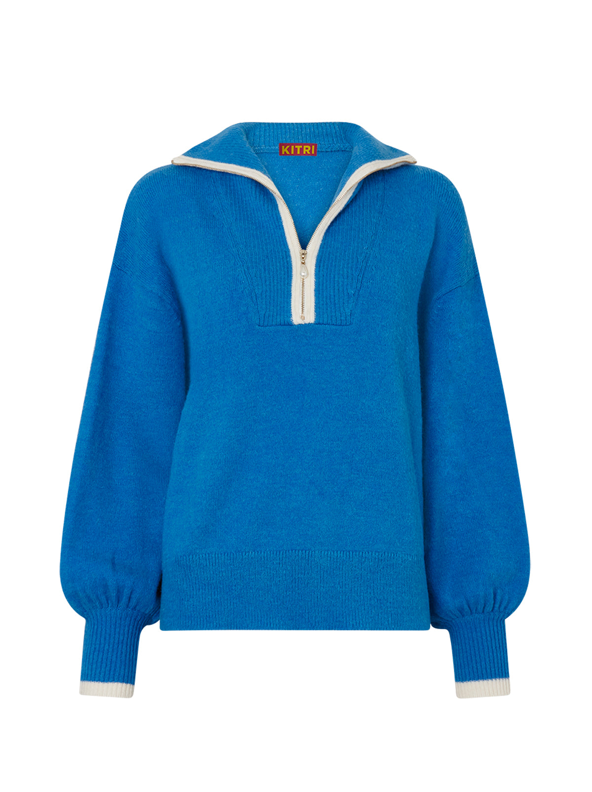Lorna Azure Blue Alpaca Blend Zip Up Sweater By KITRI Studio