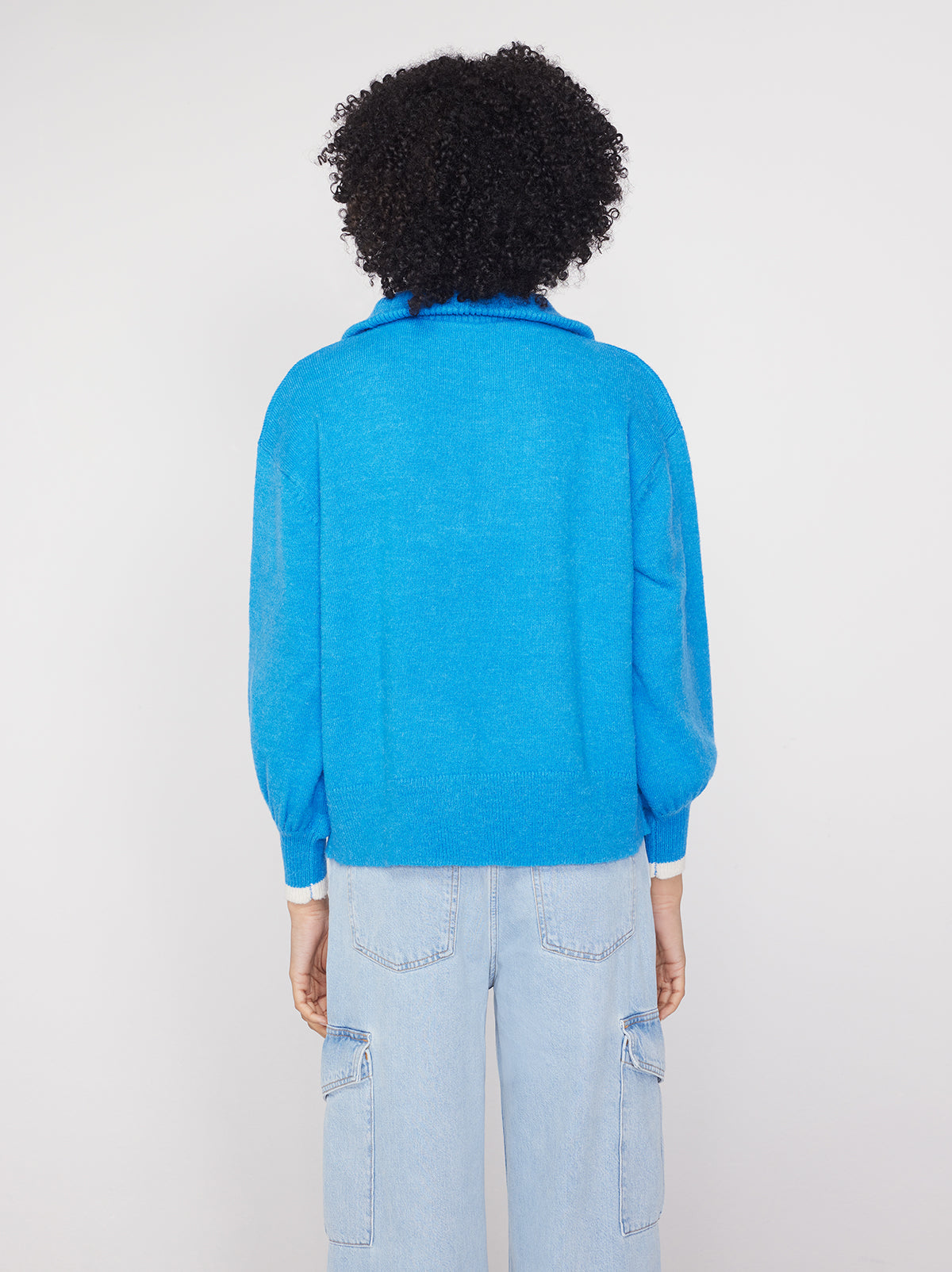 Lorna Azure Blue Alpaca Blend Zip Up Sweater By KITRI Studio