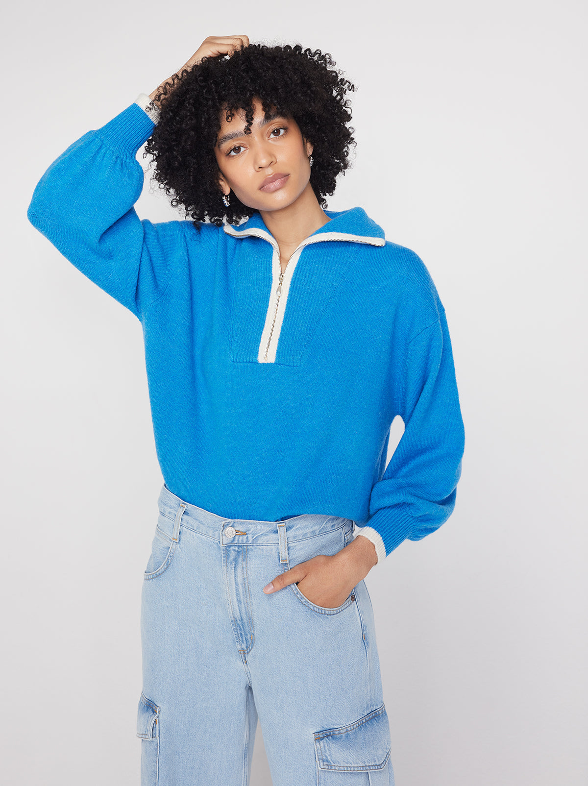 Lorna Azure Blue Alpaca Blend Zip Up Sweater