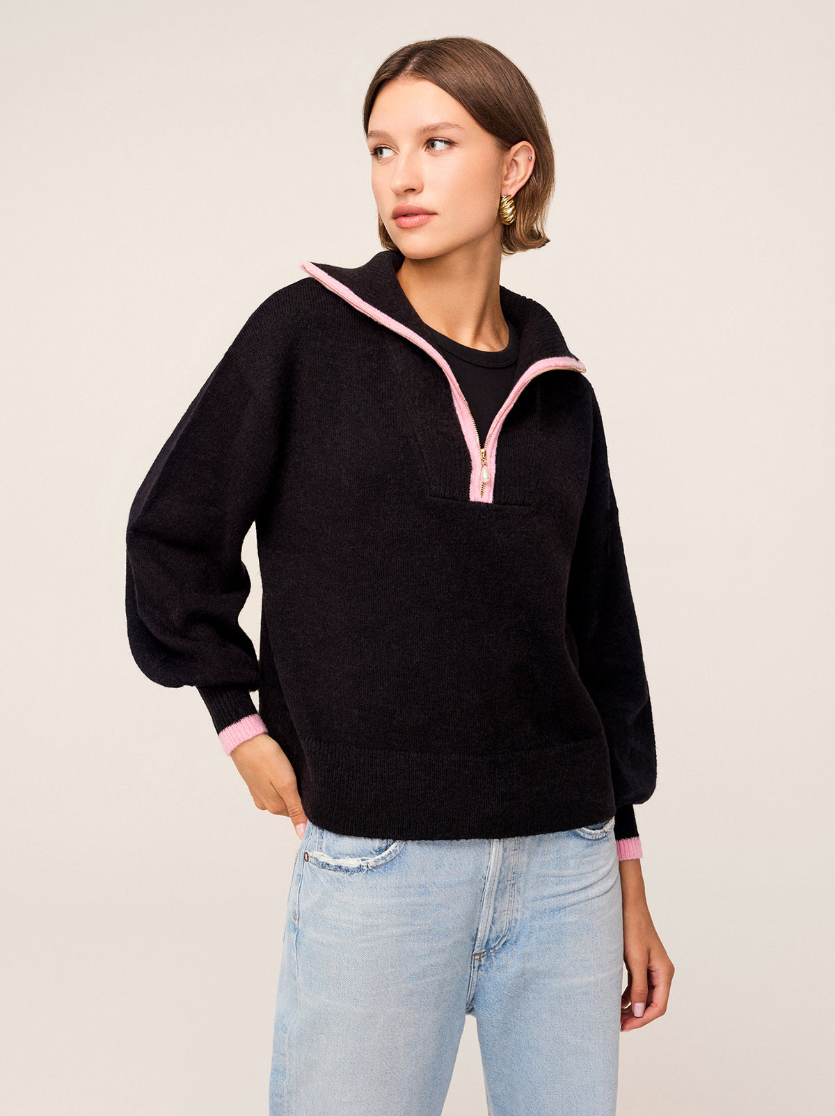Lorna Black Alpaca Blend Zip Collar Sweater By KITRI Studio