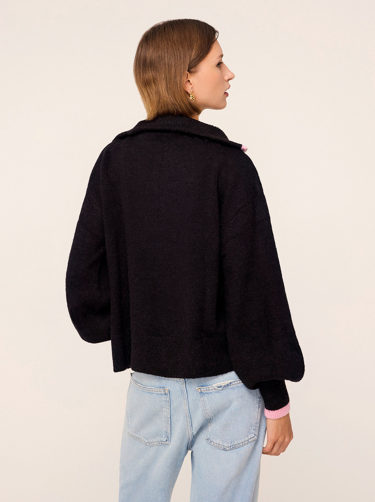 Lorna Black Alpaca Blend Zip Collar Sweater By KITRI Studio