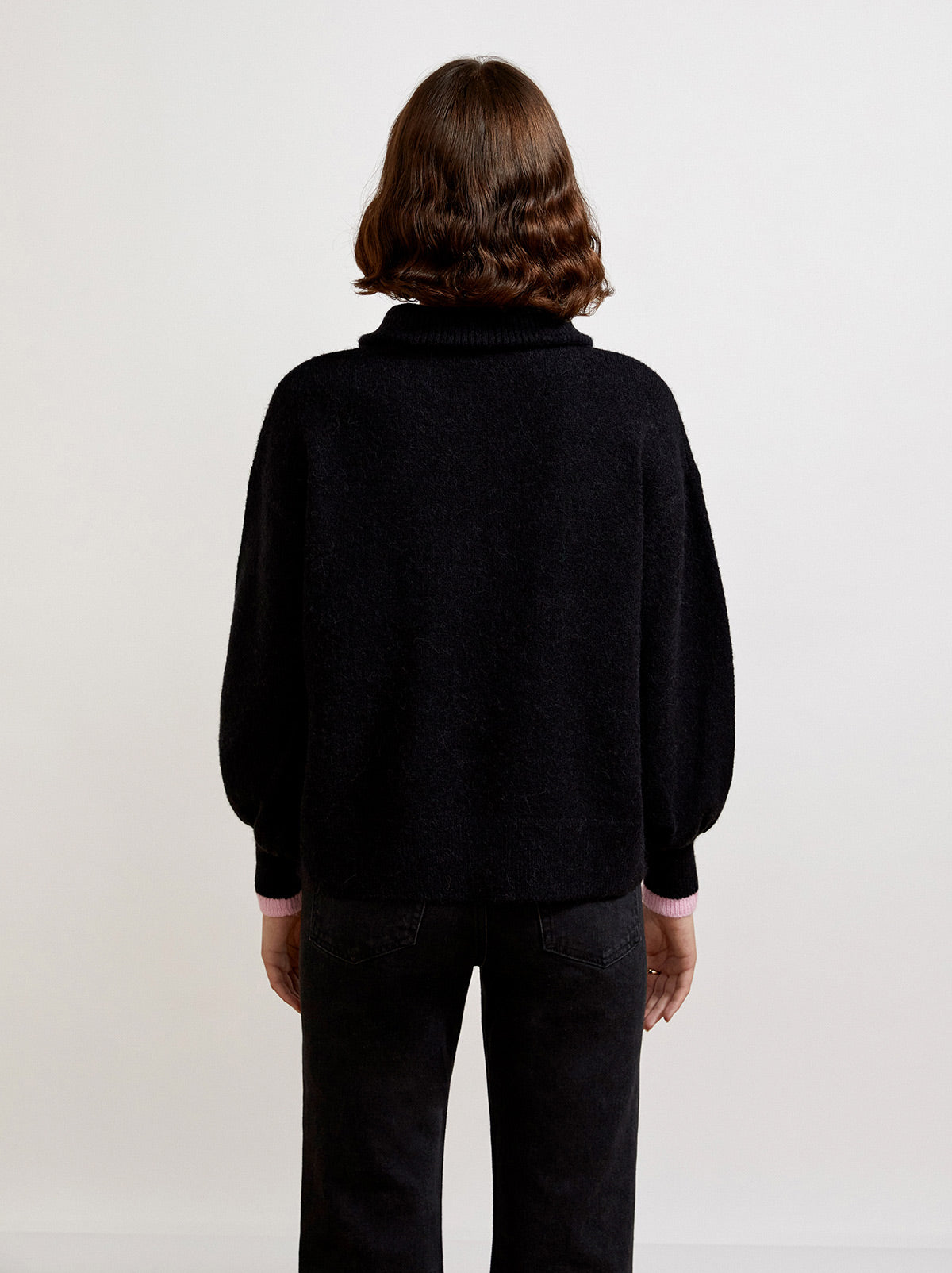 Lorna Black Alpaca Blend Zip Collar Sweater by KITRI Studio