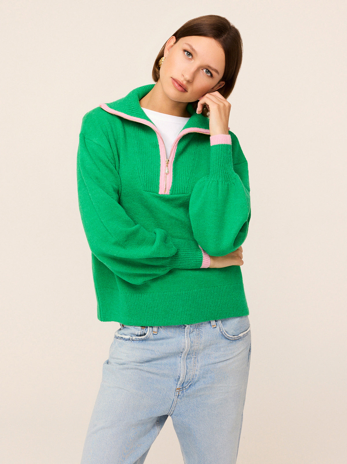 Lorna Green Alpaca Blend Zip Collar Sweater By KITRI Studio