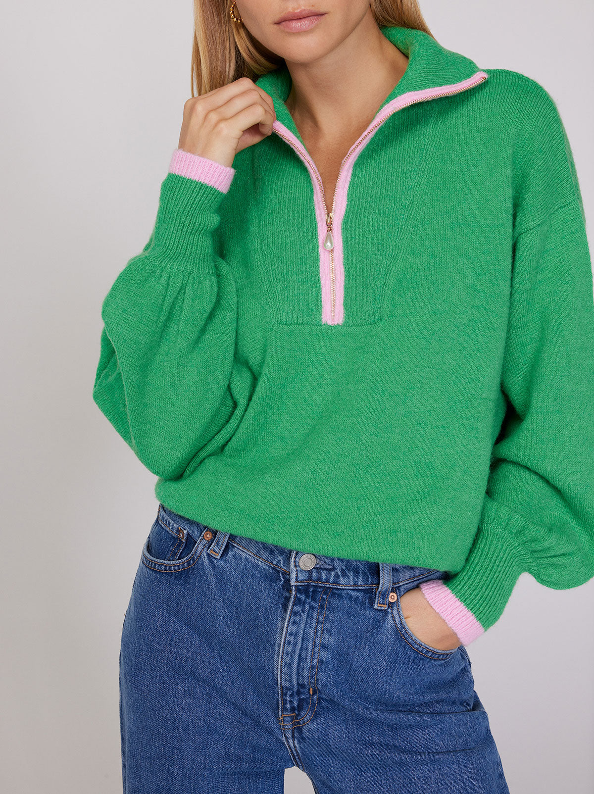 Lorna Green Alpaca Blend Zip Collar Sweater by KITRI Studio