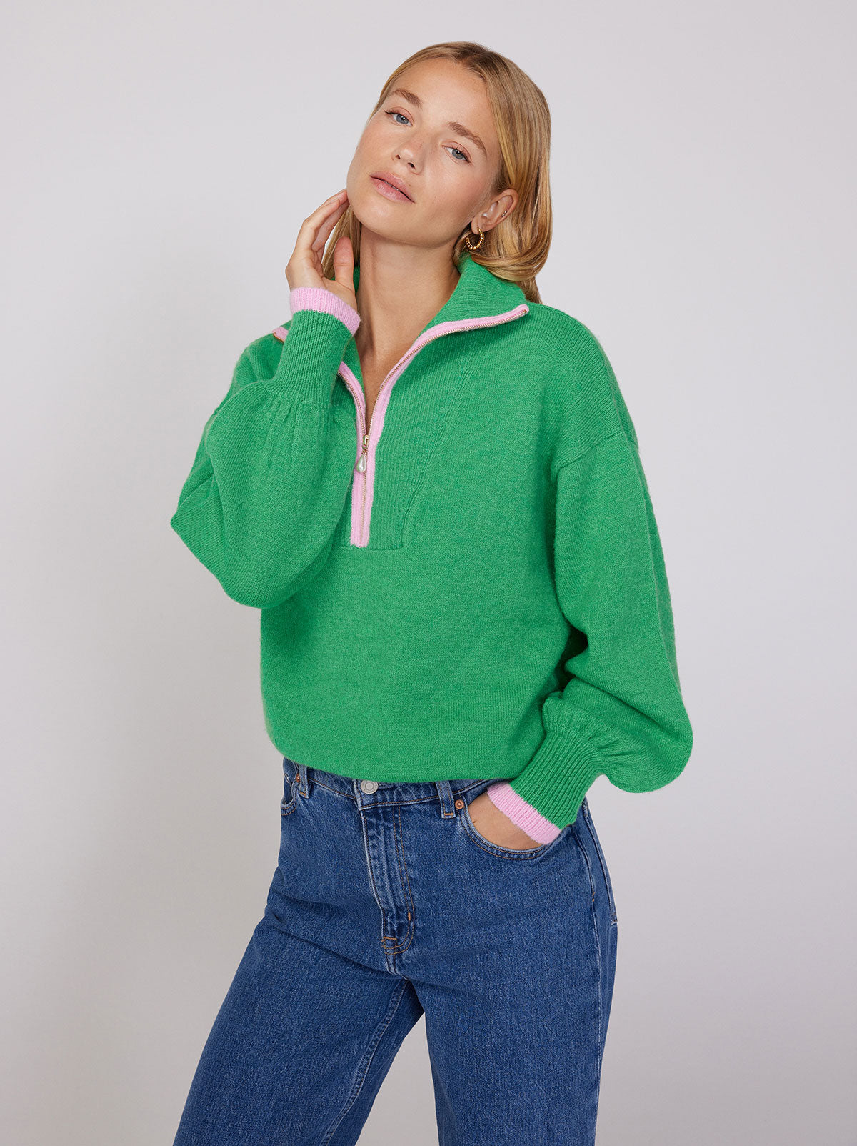 Lorna Green Alpaca Blend Zip Collar Sweater by KITRI Studio