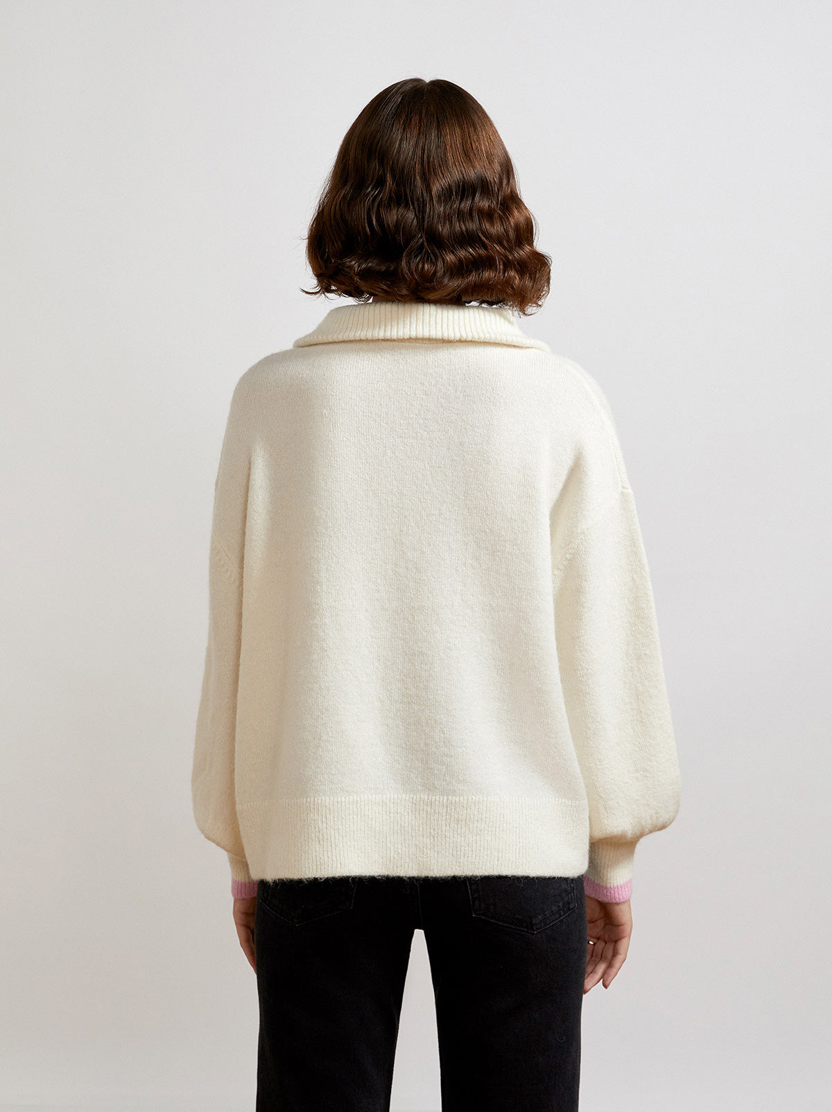 Lorna Ivory Alpaca Blend Zip Collar Sweater by KITRI Studio