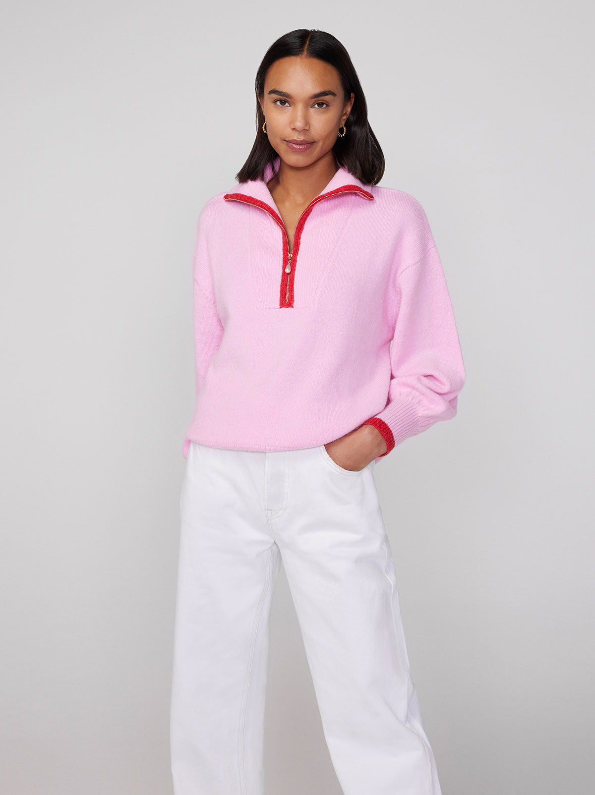 Lorna Pink Alpaca Blend Zip Collar Sweater By KITRI Studio
