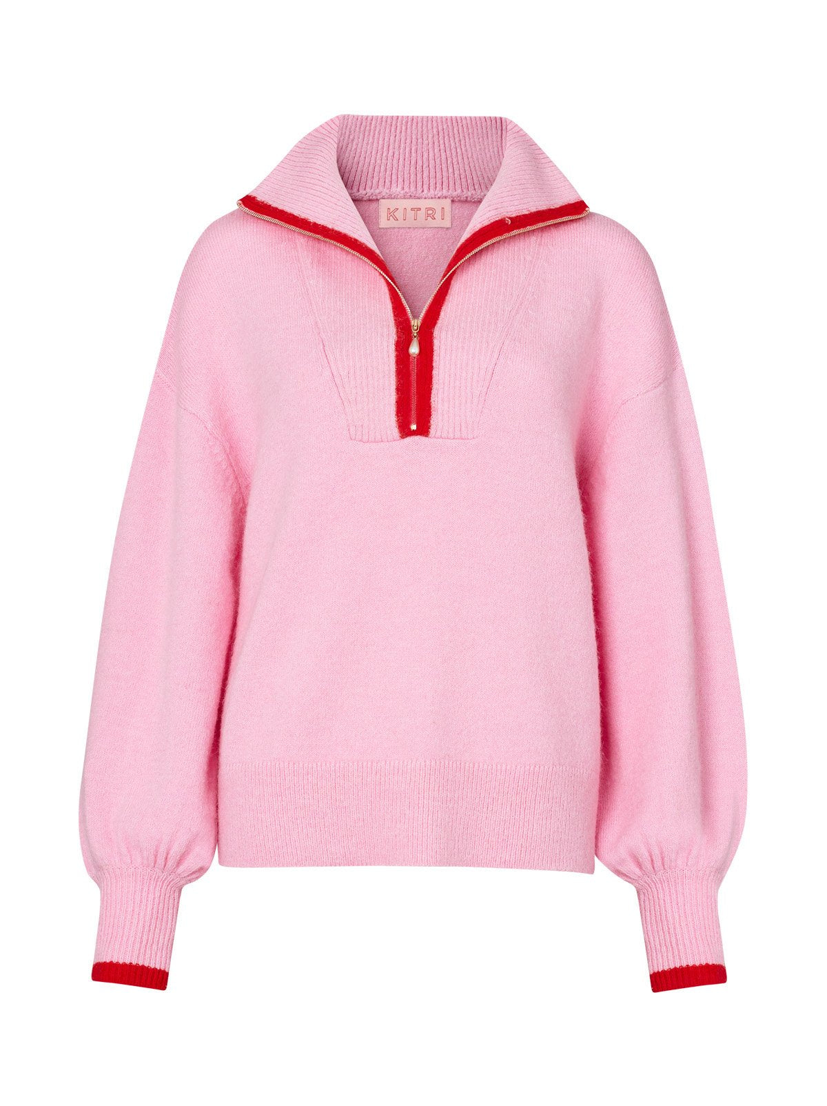 Lorna Pink Alpaca Blend Zip Collar Sweater KITRI Studio