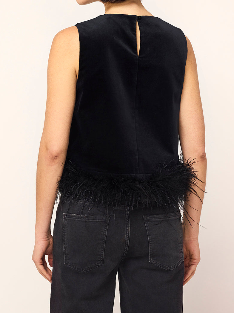 Lou Lou Black Velvet Feather Top By KITRI Studio