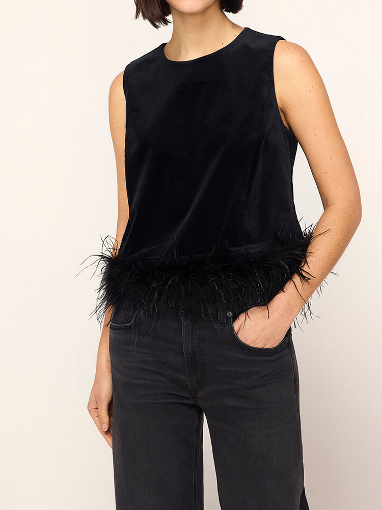 Lou Lou Black Velvet Feather Top By KITRI Studio