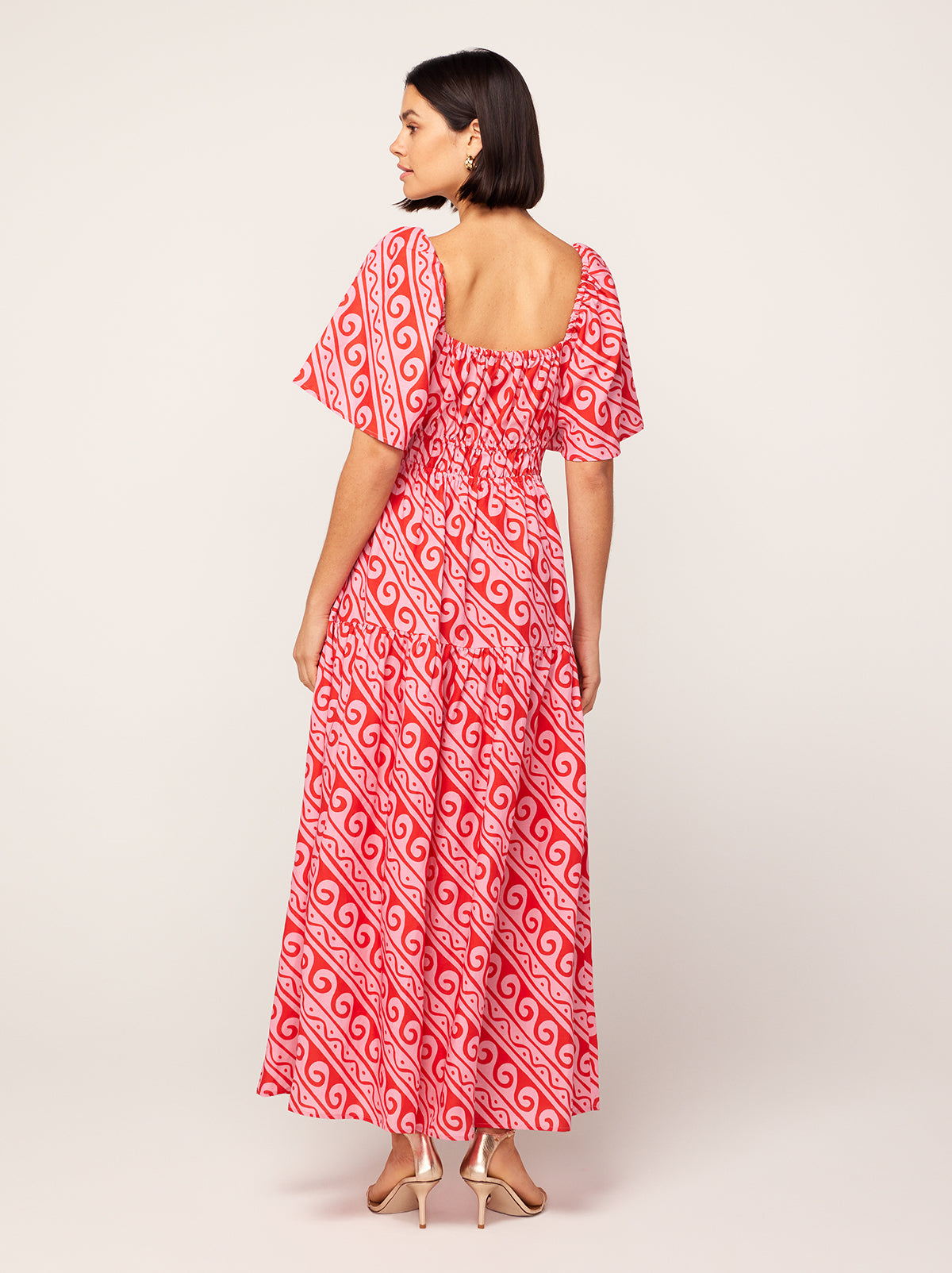 Louisa Pink Wave Print Maxi Dress By KITRI Studio