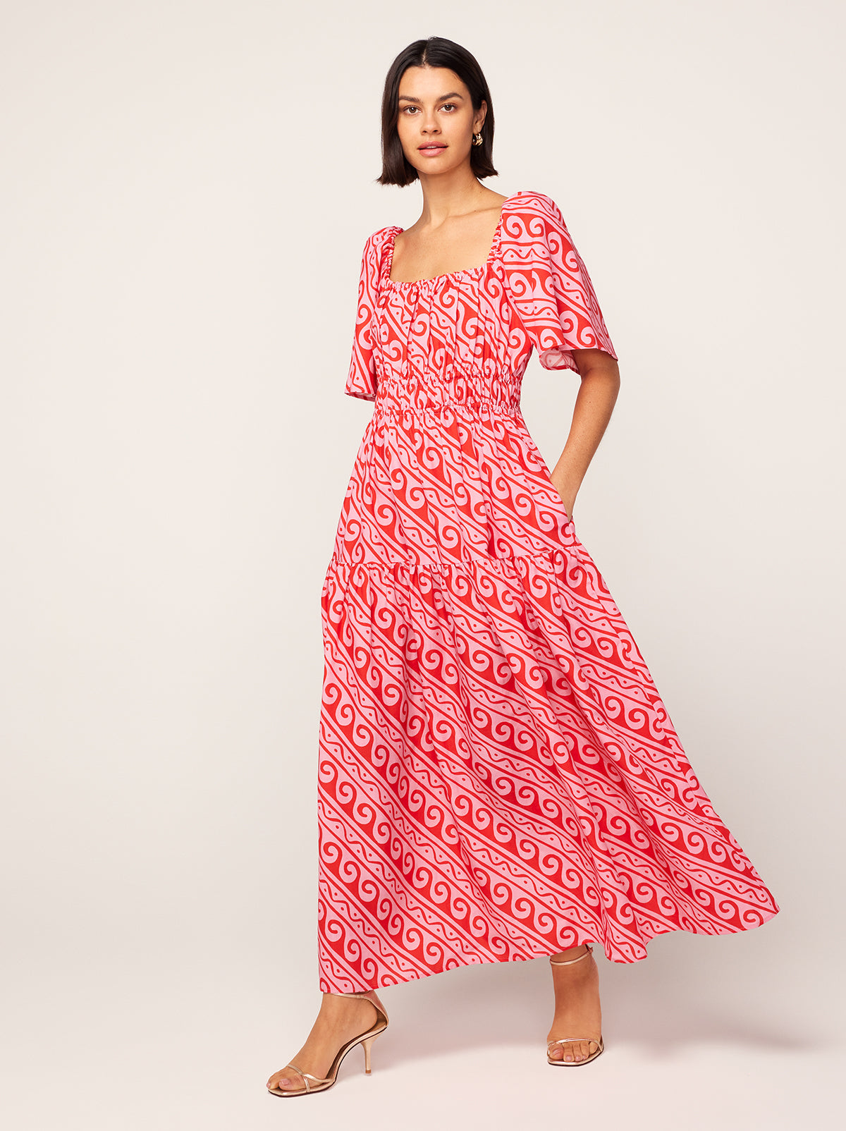 Louisa Pink Wave Print Maxi Dress By KITRI Studio