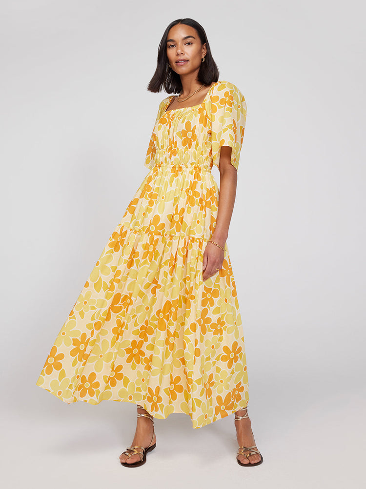 Louisa Yellow Floral Print Maxi Dress By KITRI Studio