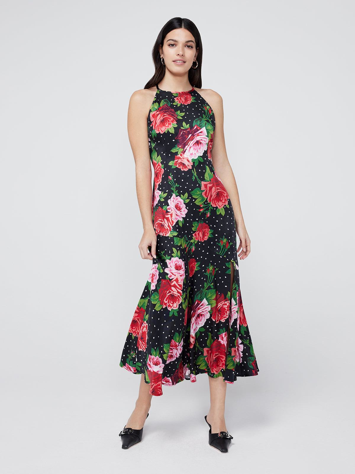 Lucia Red Painted Rose Halter Dress By KITRI Studio