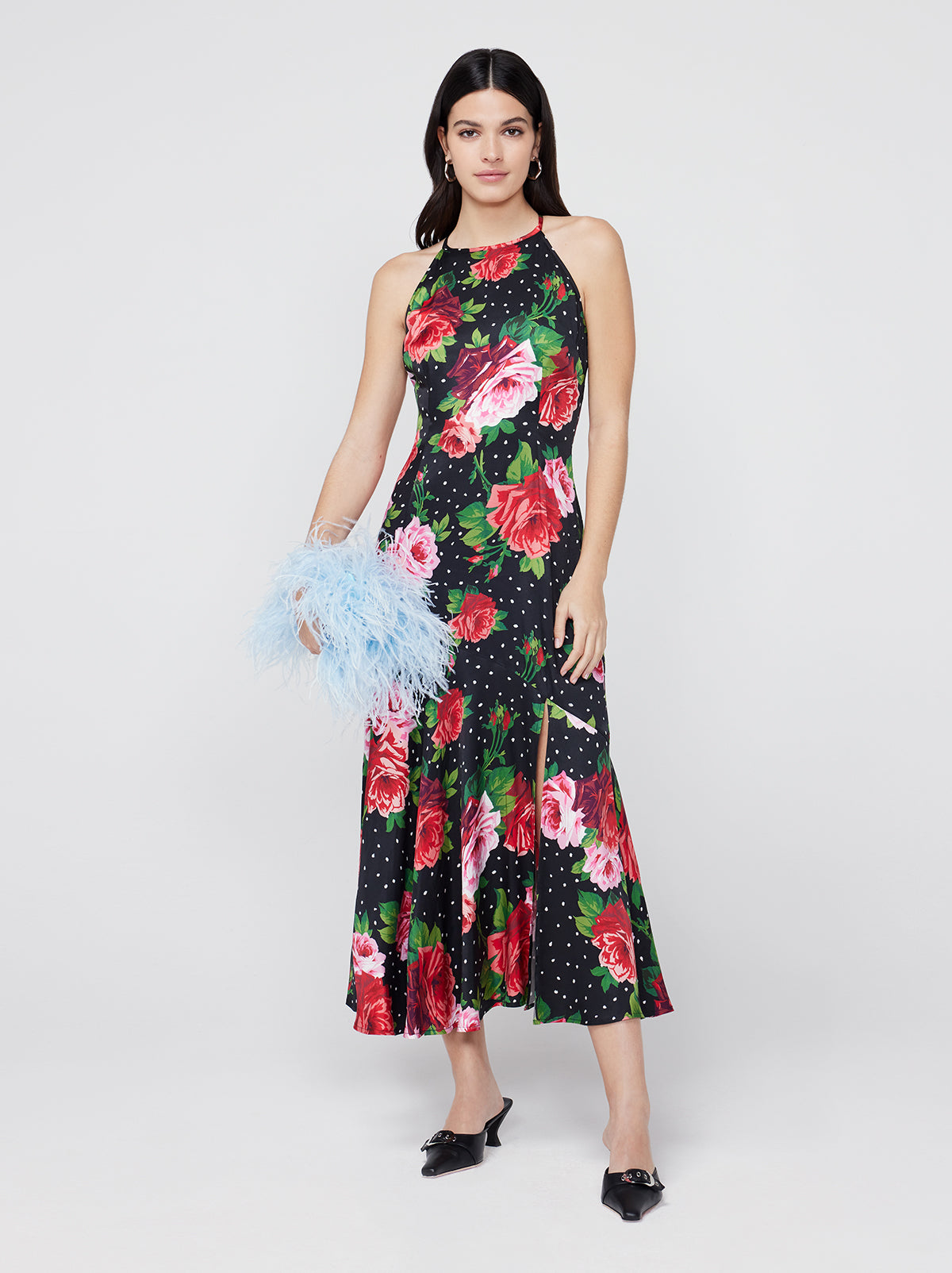 Lucia Red Painted Rose Halter Dress