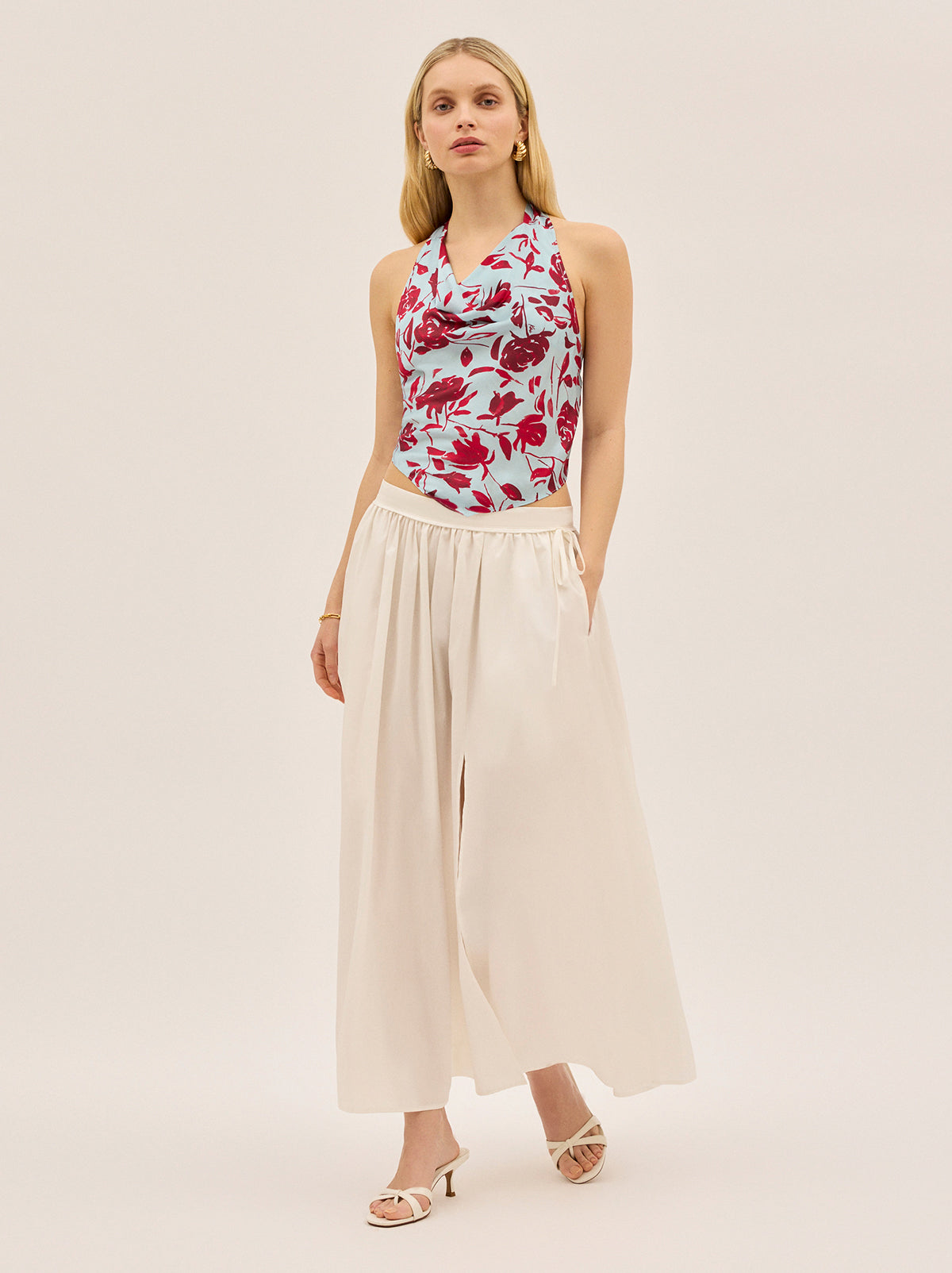 Lucille Blue Rose Print Halter Top By KITRI Studio