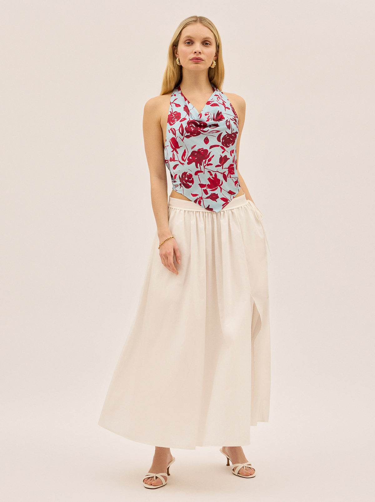 Lucille Blue Rose Print Halter Top By KITRI Studio