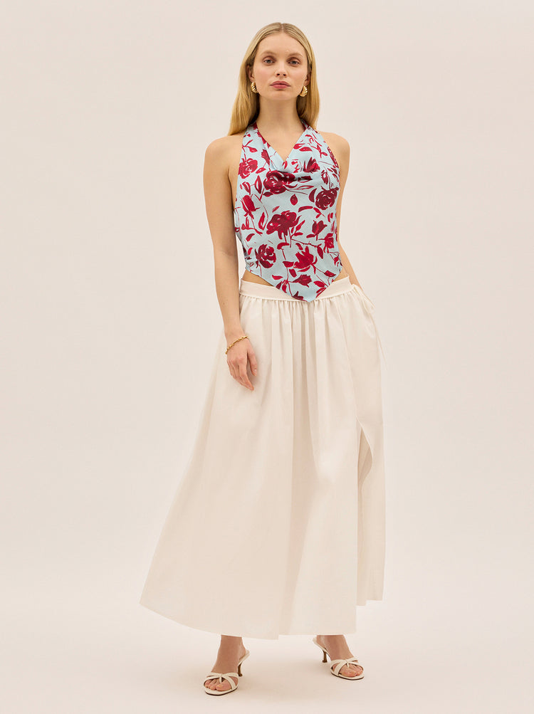 Lucille Blue Rose Print Halter Top By KITRI Studio