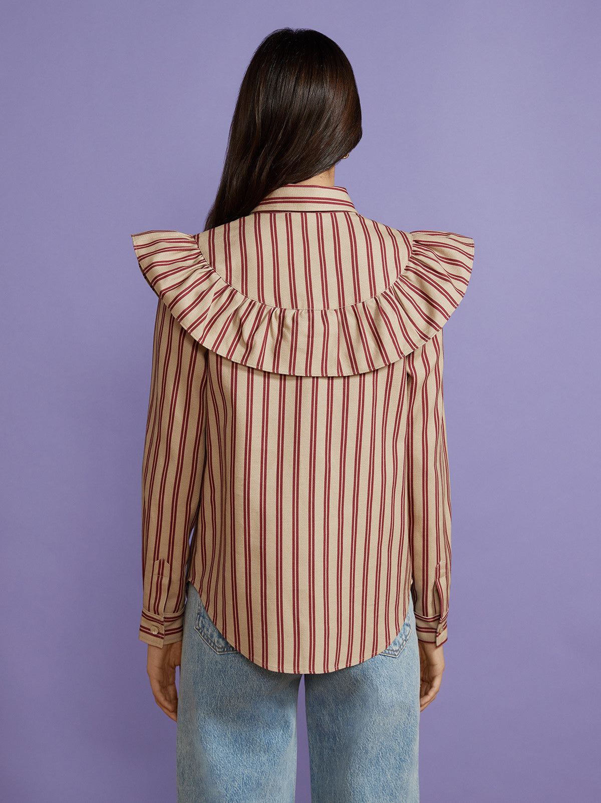 Lucinda Striped Canvas Frilled Shirt By KITRI Studio