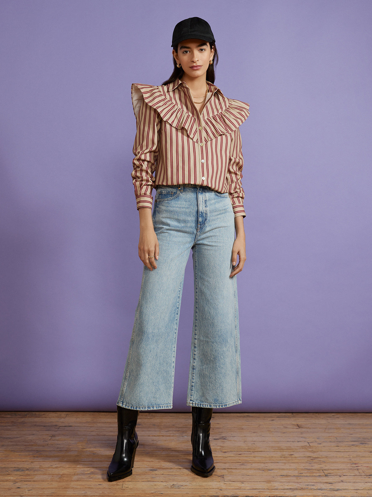 Lucinda Striped Canvas Frilled Shirt By KITRI Studio