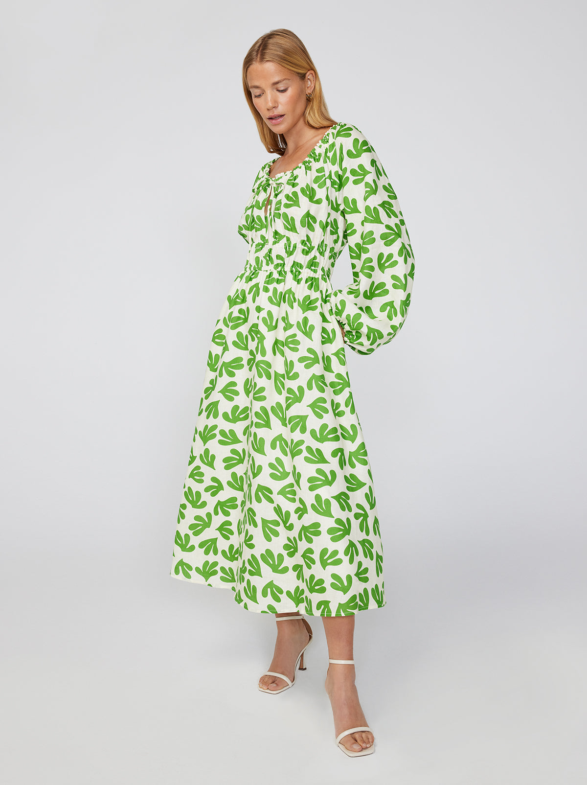 Luella Leaf Print Midi Dress