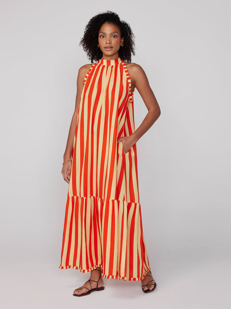 Lulu Striped Halterneck Maxi Dress By KITRI Studio