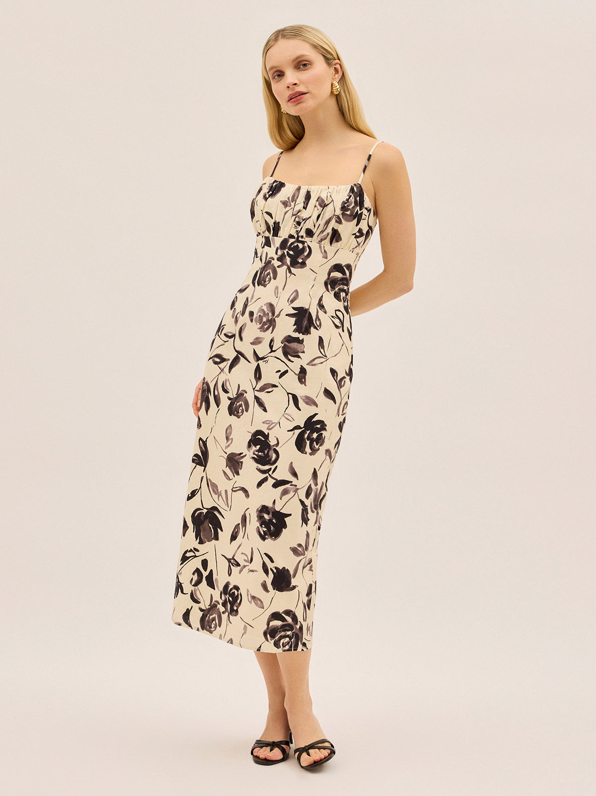 Magda Monochrome Rose Print Midi Dress By KITRI Studio