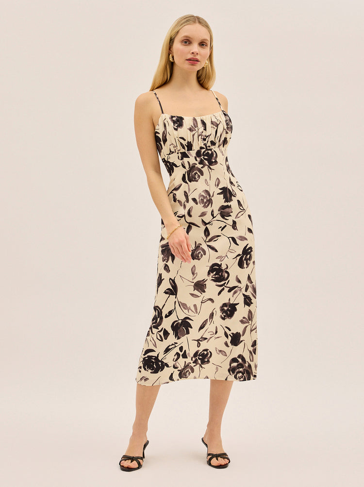 Magda Monochrome Rose Print Midi Dress By KITRI Studio